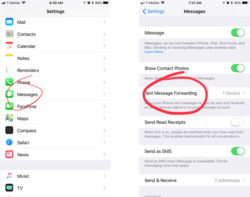 text message forwarding for mac and iphone 7